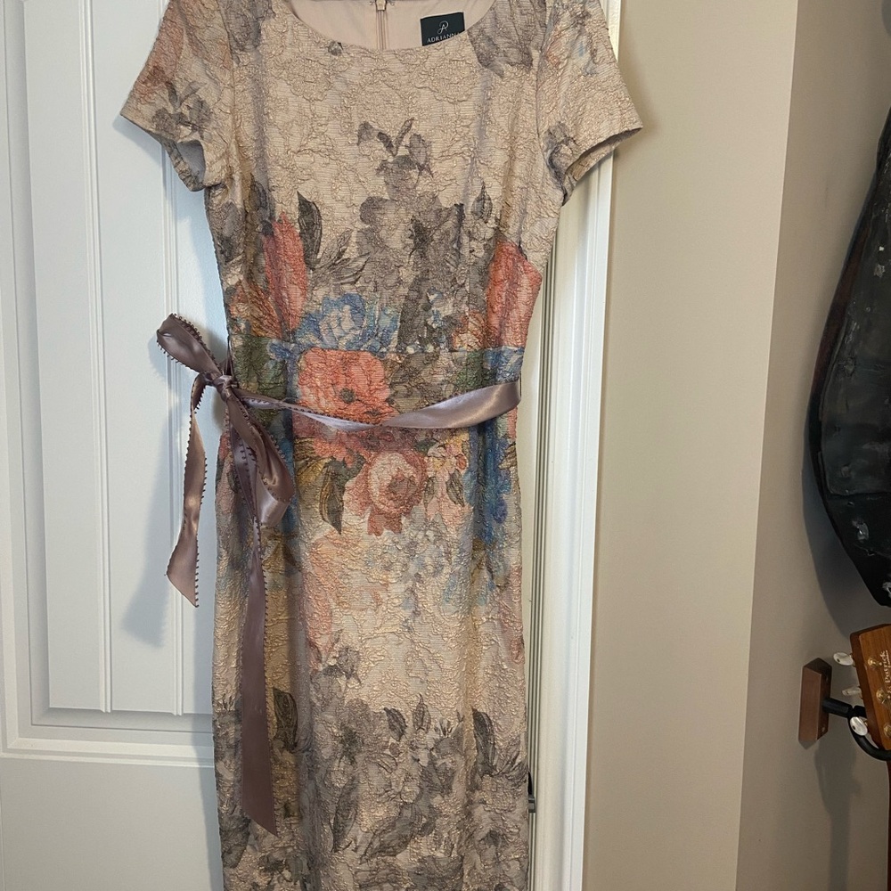 Adrianna Papell Cream and Pink Midi Dress